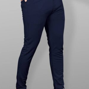 Men Slim Fit Blue Lycra Blend Trousers