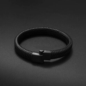 Fashion Frill Stylish Bracelet For Men Leather Bracelet Magnetic Clasp Wraparound Black Charm Bracelets For Men Boys Girls Accessories Mens Jewellery Love Gifts
